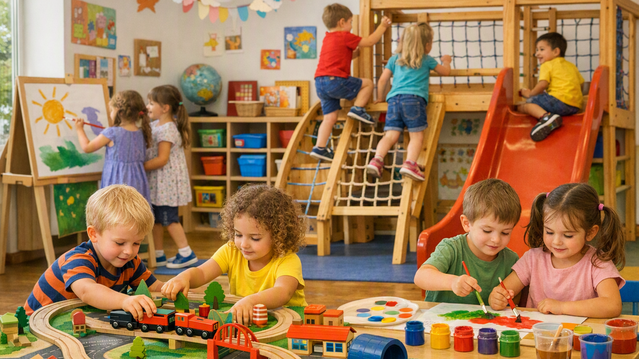 Spielende Kinder im Kindergarten