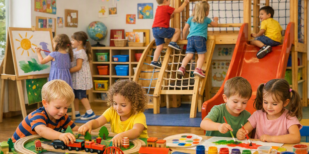 Spielende Kinder im Kindergarten